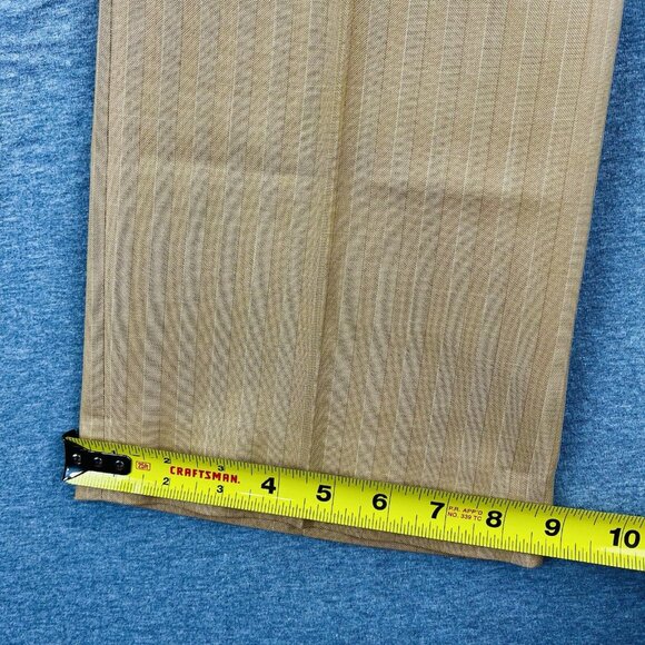 TZARELLI ITALY Mens Tan Wool Striped Dress Pants 34x27.5 Flat Front Straight Leg - Picture 11 of 11